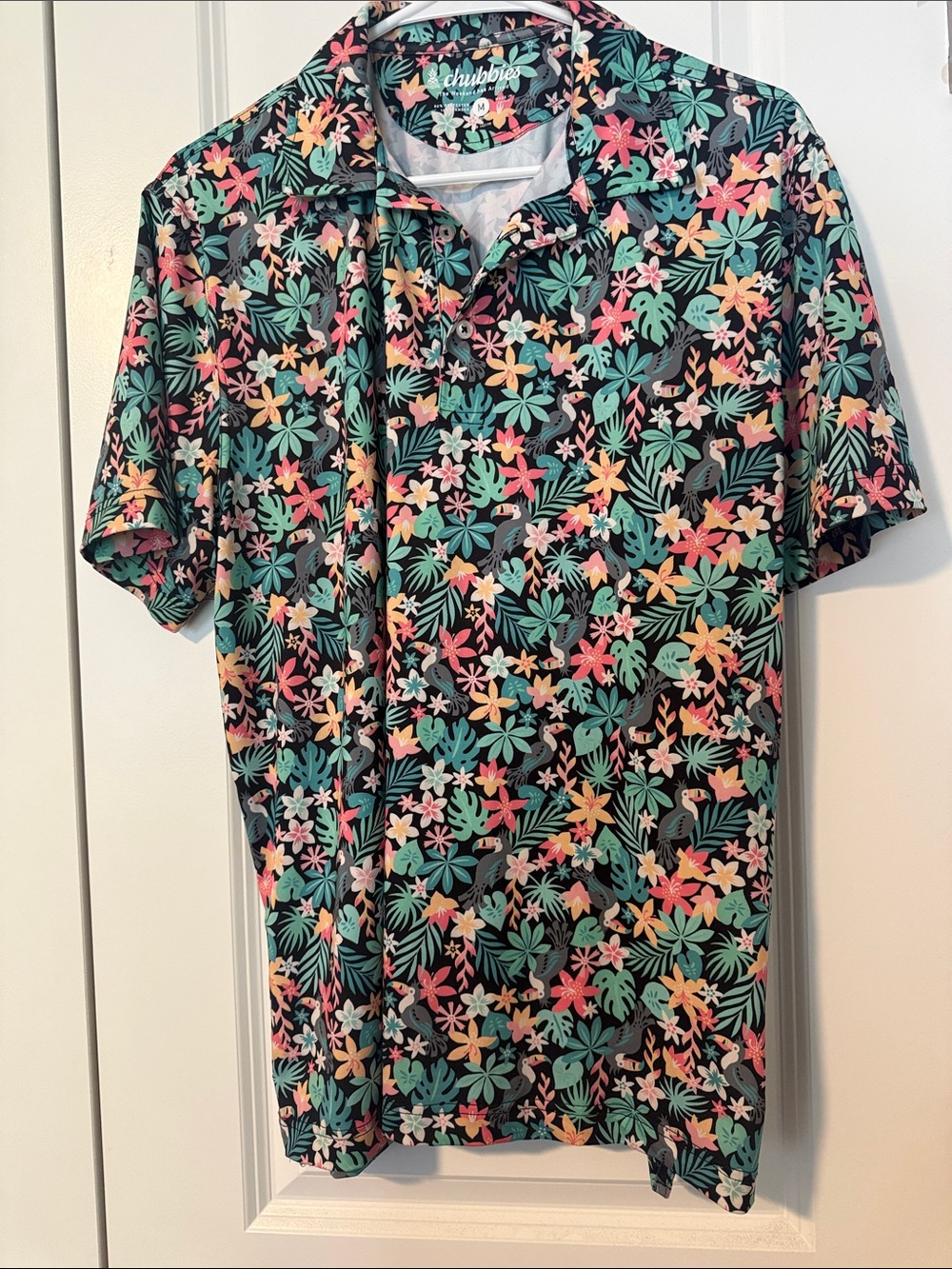 chubbies Black Floral Short-Sleeve Polo with Teal, Pink & Yellow Flowers